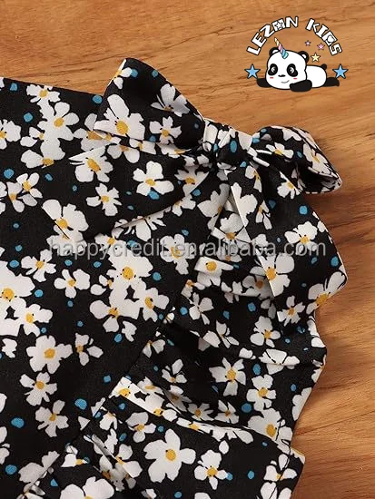 LEZONKIDS - Customizable High Quality 2 Piece Floral One Shoulder Top Sleeveless Tank Top Skirt Girls Set